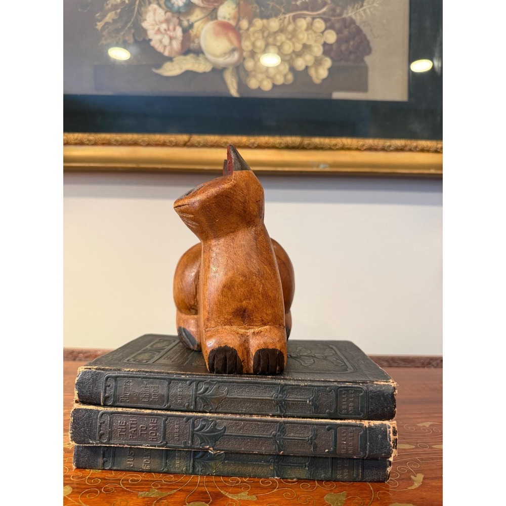 Vintage Hand Carved Wooden Cat Folk Art Sculpture - Picture 7 of 17